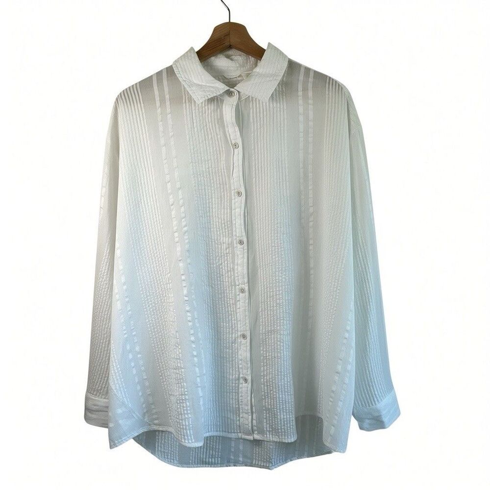 NWT Aerie Seersucker Oversized Shirt M Coverup White Button Down Cotton